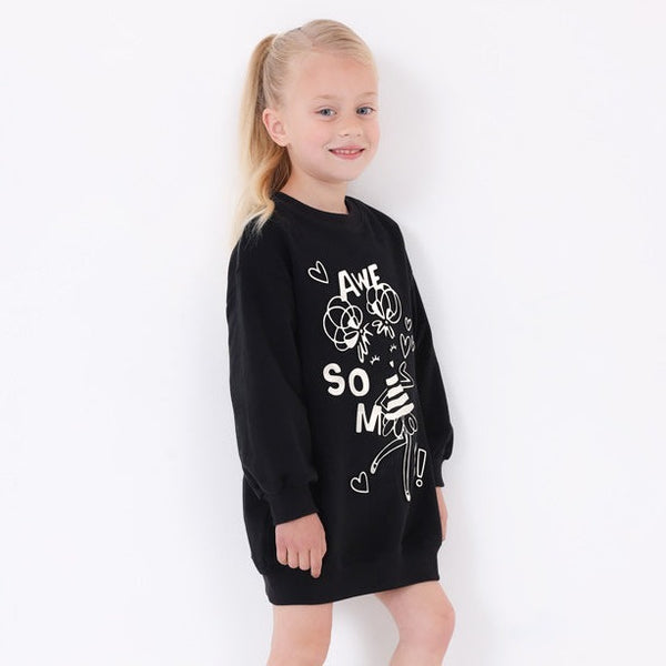 Mayoral Black Jumper Dress With Silver Embossed Print To The Front