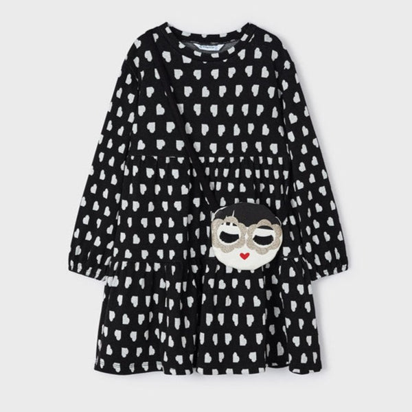 Mayoral Black Knitted Love Heart Dress With Girly Bag