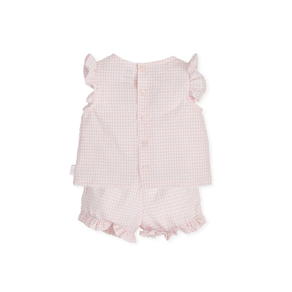 Tutto Piccolo 2Pc Pink Gingham Shorts Set