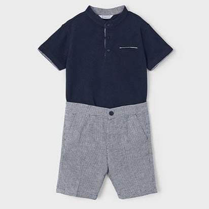 Mayoral Boys Navy Grandad Shirt And  Checked Shorts