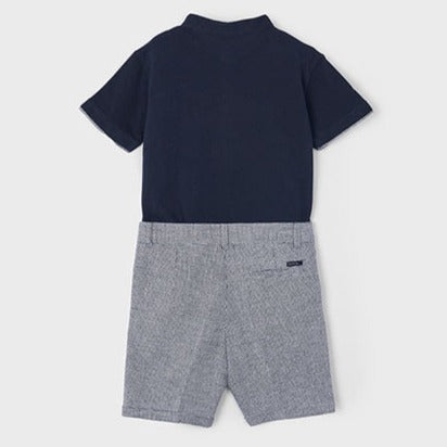 Mayoral Boys Navy Grandad Shirt And  Checked Shorts