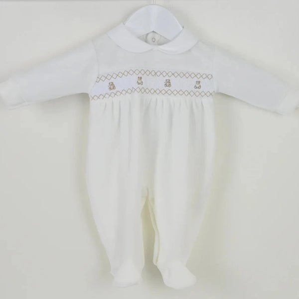 Pex Teddy Cream Smocked Sleepsuit