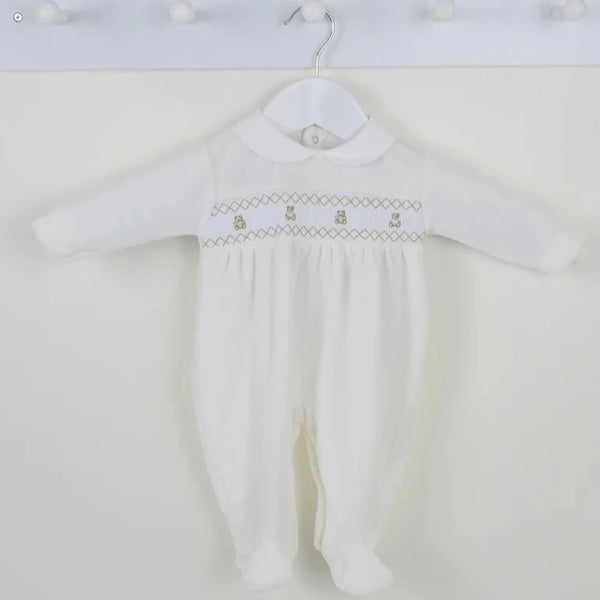 Pex Teddy Cream Smocked Sleepsuit