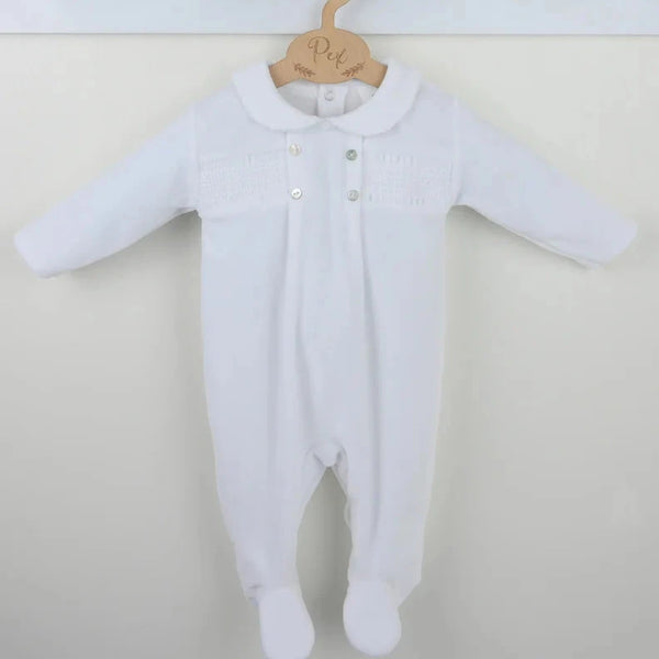 Pex Organic Cotton smocked sleepsuit in cream