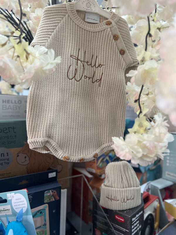 Hello World Knitted Romper And Hat
