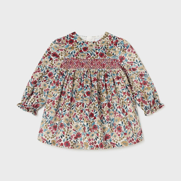 Mayoral Baby Velvet Floral Print Smocked Dress