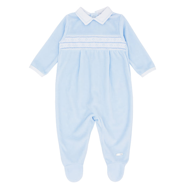 Blues Baby Smocked Velour All In One With Collar