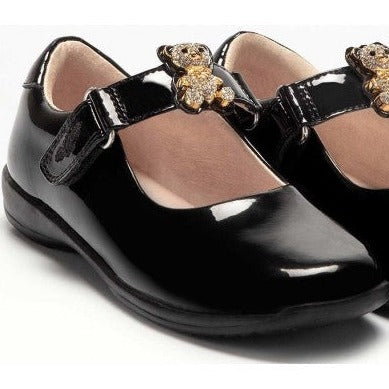 Lelli Kelly Fuzzy Black Patent School Shoes