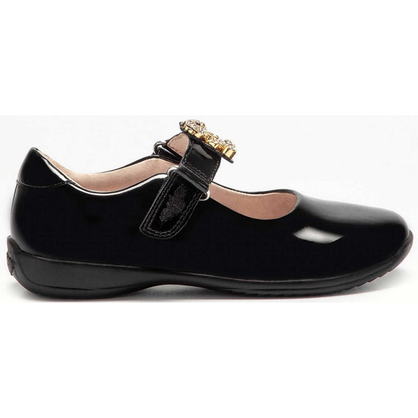 Lelli Kelly Fuzzy Black Patent School Shoes