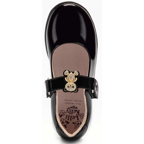 Lelli Kelly Fuzzy Black Patent School Shoes