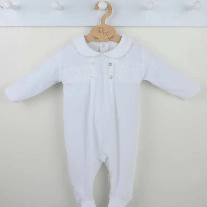 Pex Velour White Heirloom Smocked Romper