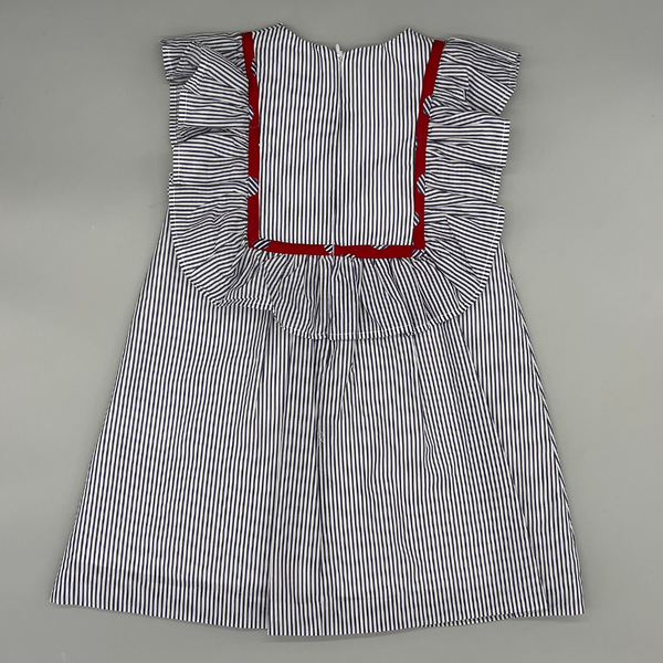 Striped dress with Frilly Yoke Front