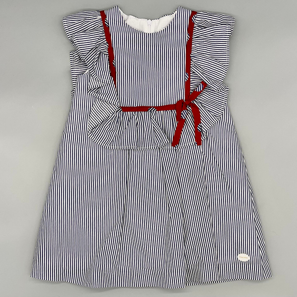 Striped dress with Frilly Yoke Front