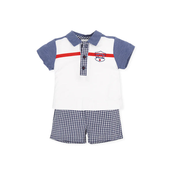 Tutto Piccolo 2Pc Navy Checked Shorts Set