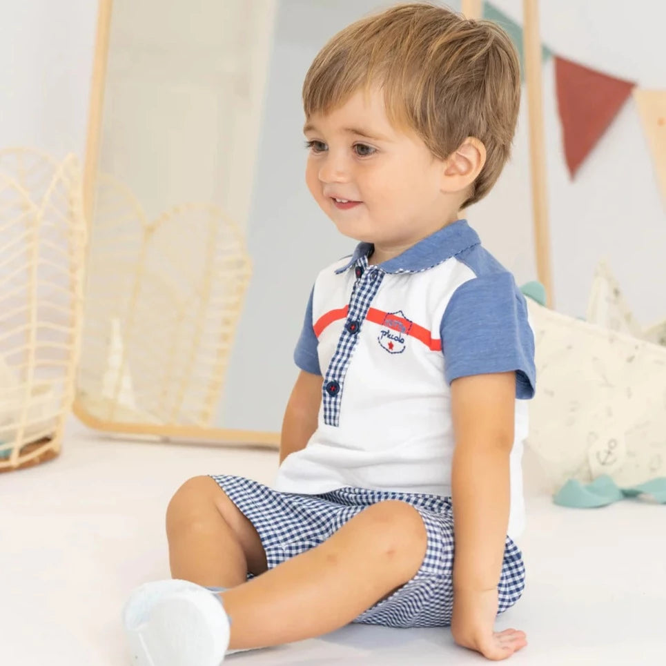 Tutto Piccolo 2Pc Navy Checked Shorts Set