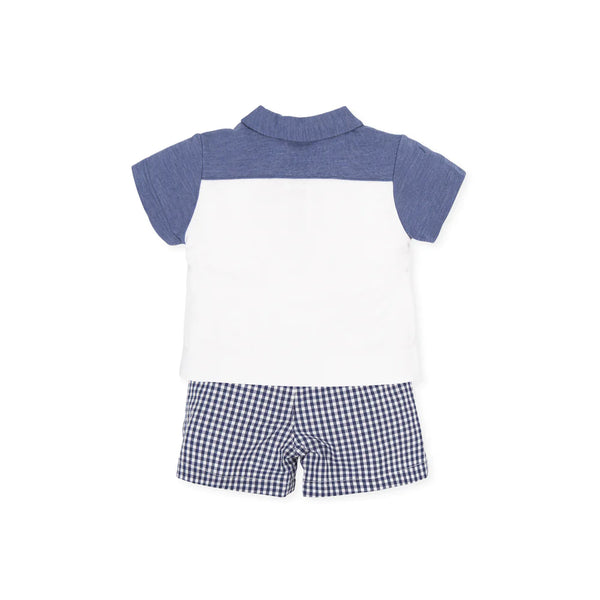 Tutto Piccolo 2Pc Navy Checked Shorts Set