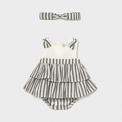 Combined Striped Onesie With Headband For Newborn Girl