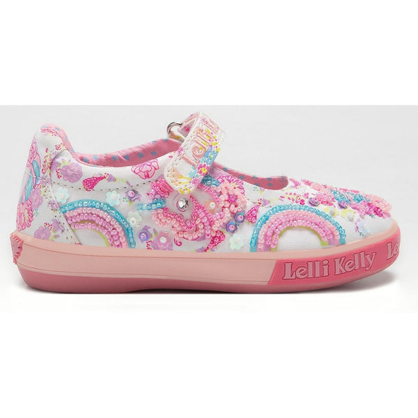 Lelli Kelly LK 3492 Eliza Unicorn Rainbow White Canvas Dolly Shoes