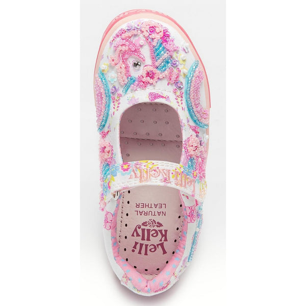 Lelli Kelly LK 3492 Eliza Unicorn Rainbow White Canvas Dolly Shoes