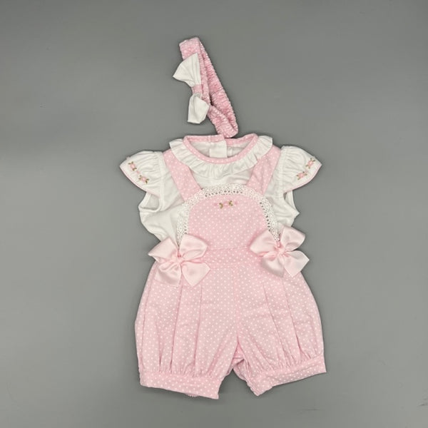 Pretty Originals Pink Dungarees With Blouse And Matching Headband