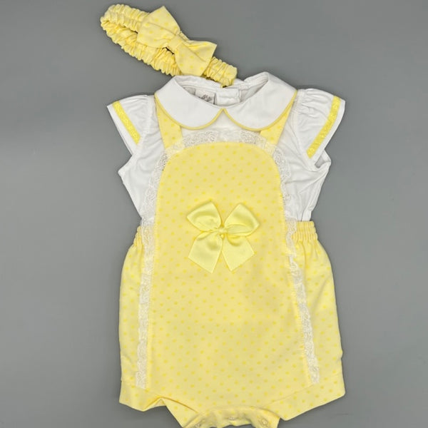 Pretty Originals Lemon Dungarees With Matching Blouse And Headband