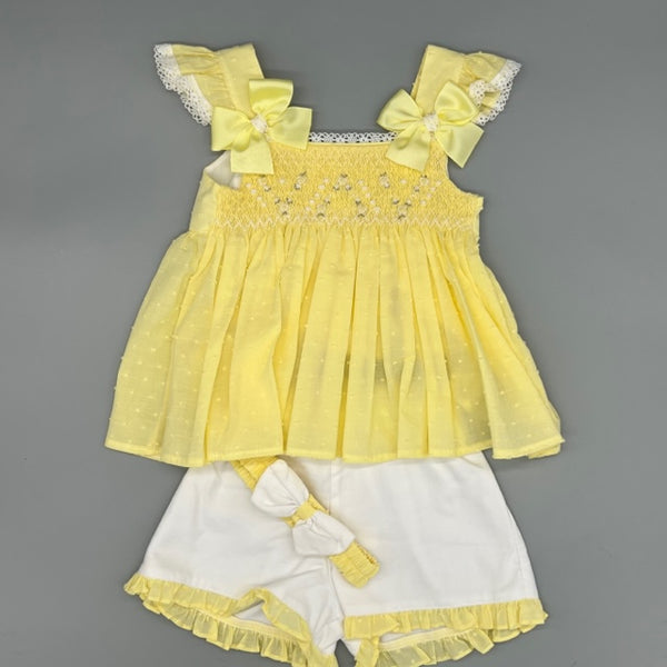 Pretty Originals Lemon Smocked Cami Top With Matching Shorts And Headband