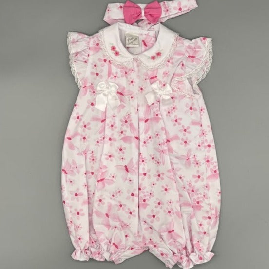 Pretty Originals Floral Romper With Matching Headband