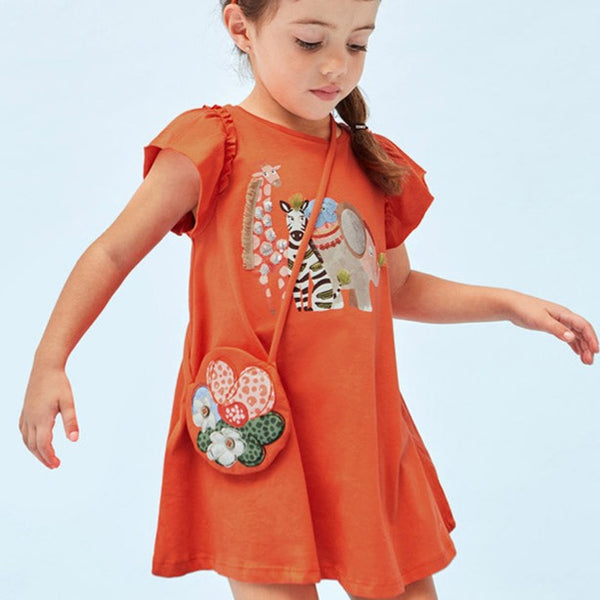 Mayoral Safari Applique Dress With Bag