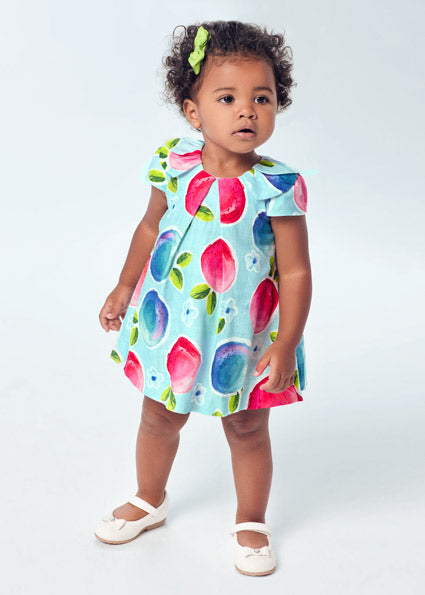 Turquoise Fruit Dress With Cardigan