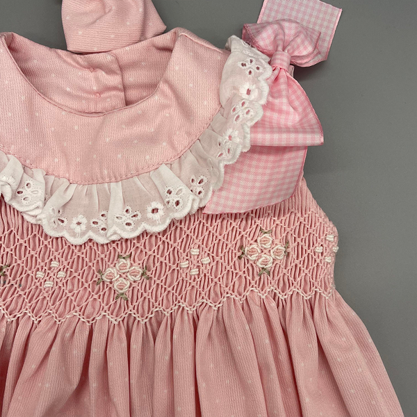 Pretty Originals Pink & White Smocked Romper