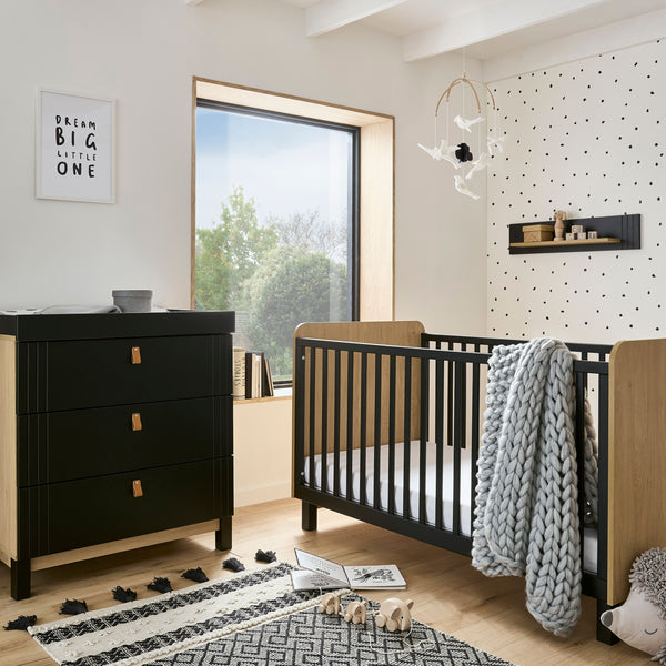 Rafi 3 Piece Nursery Furniture Set - Oak & Black