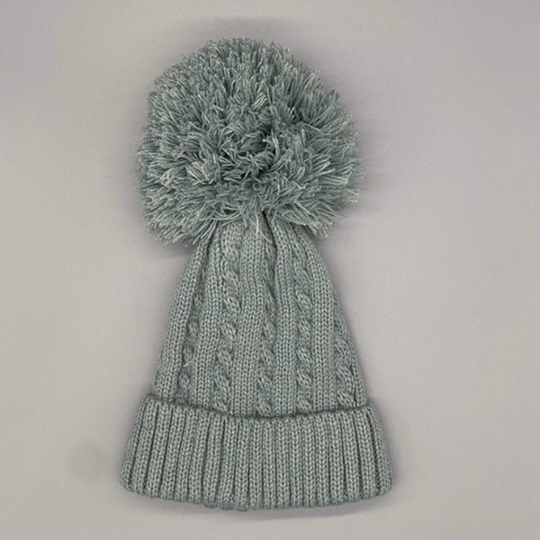 Sage Green Cable Knit PomPom Hat